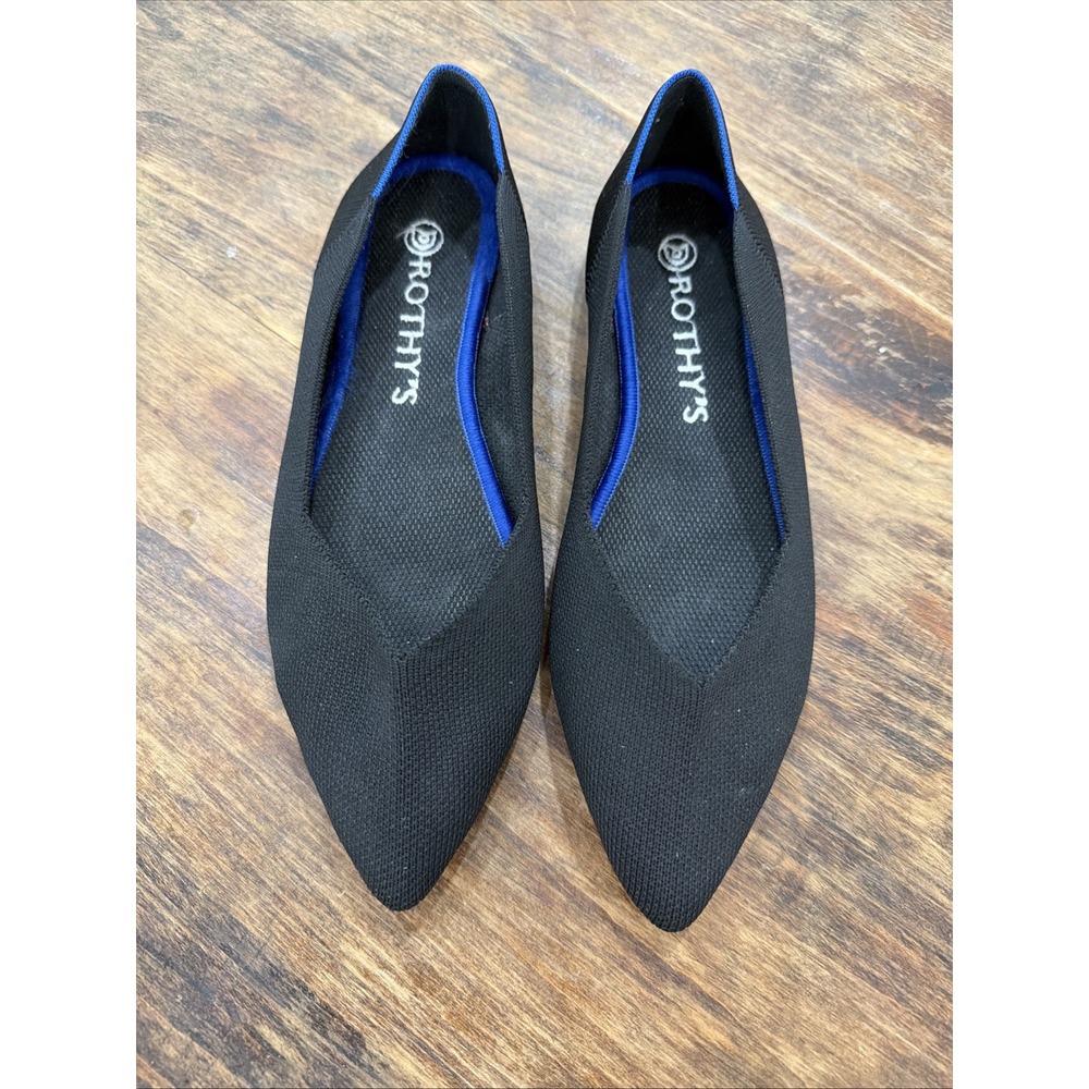 Rothy's The Point Flats Black Knit Pointed Toe Low Heel Womens Size 7 W7 Stripes